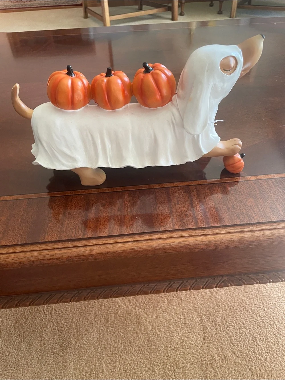Halloween Dachshund 'Trick or Treat' Dog Figurine - Orange and White